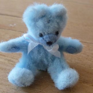Miniatur-Teddy, hellblau. Handarbeit/England.